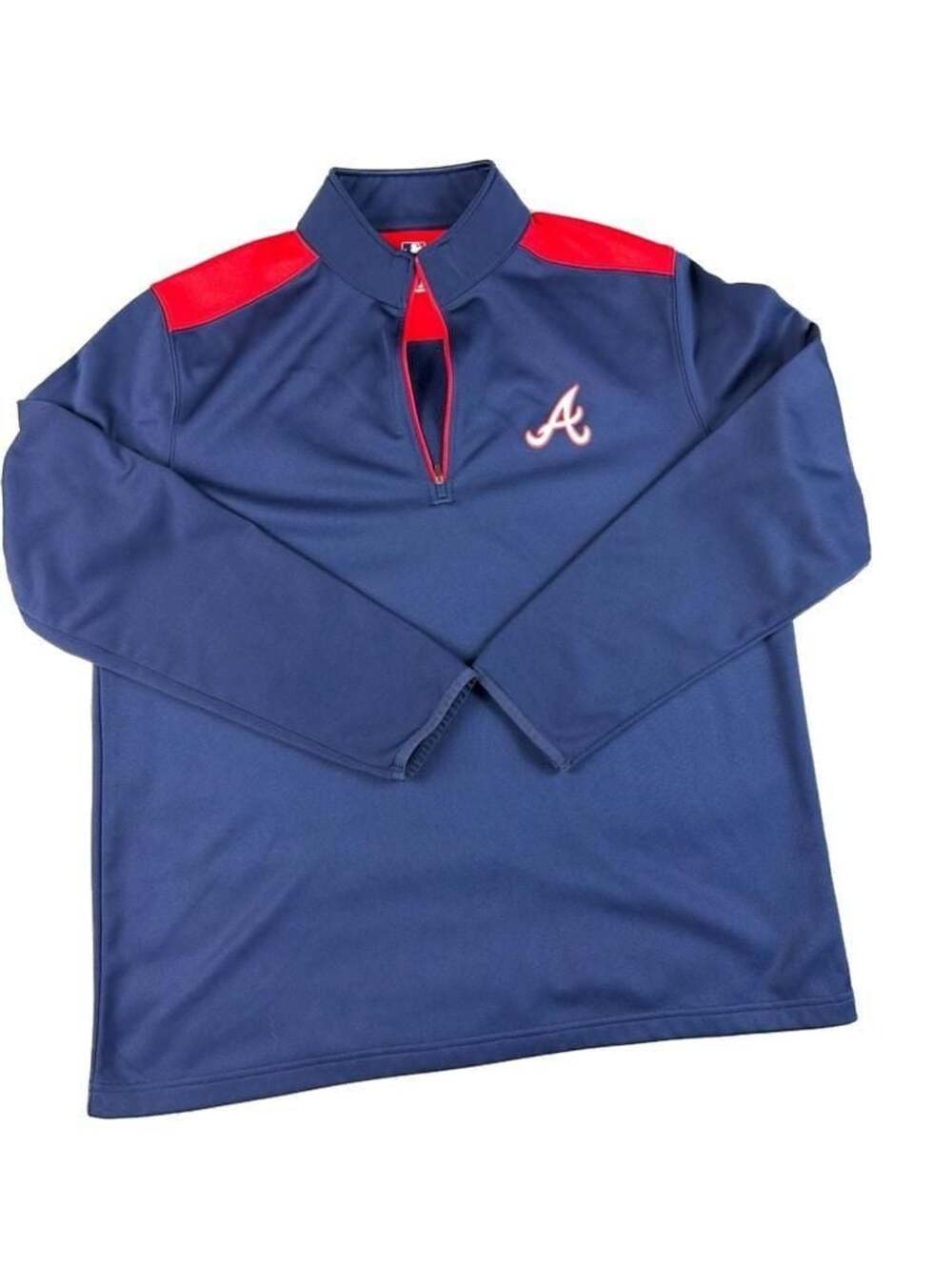Vintage MLB Atlanta Braves Navy Blue Red Quarter-Zip Pullover Size XL. A-0084